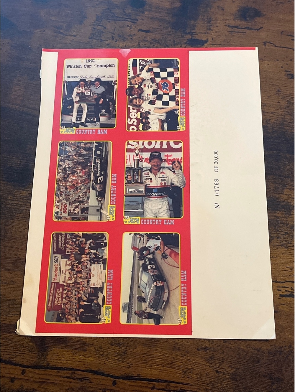 Dale Earnhardt Mom N Pop’s Country Ham 6-Card Set Uncut Sheet
